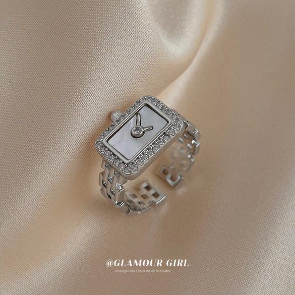 Korean temperament diamond zircon geometric opening ring light luxury niche fashion index finger ring Internet celebrity versatile jewelry women