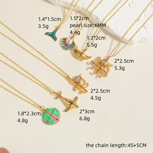 Ocean Series Scallop Fish Tail Octopus Zircon Pendant Necklace Amazon New Product Drip Oil Pearl Clavicle Chain