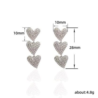 1 Pair Ig Style Shiny Heart Shape Inlay Copper Zircon Drop Earrings
