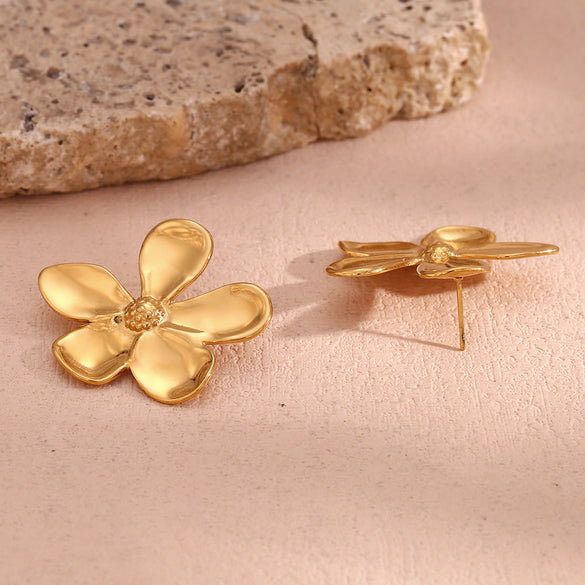 Fashion Flower Geometric Stainless Steel 18K Gold Plated Stud Earrings