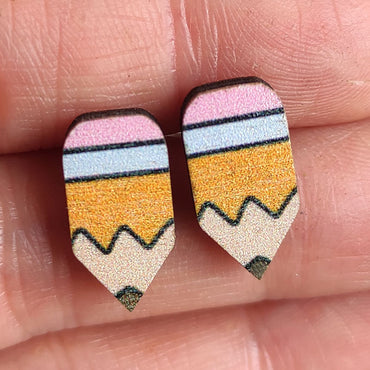 1 Pair Cartoon Style Book Rainbow Pencil Wood Women's Ear Studs