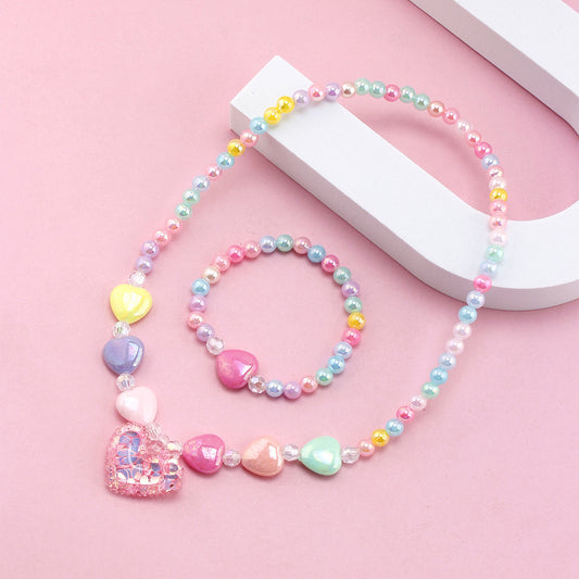 Cute Heart Shape Artificial Crystal Resin Beaded Girl's Necklace