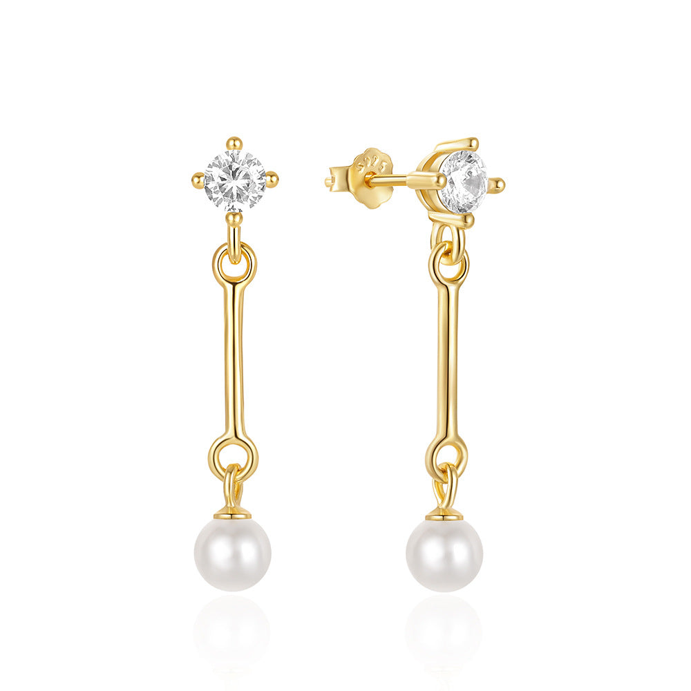 1 Pair Elegant Geometric Pearl Sterling Silver Drop Earrings