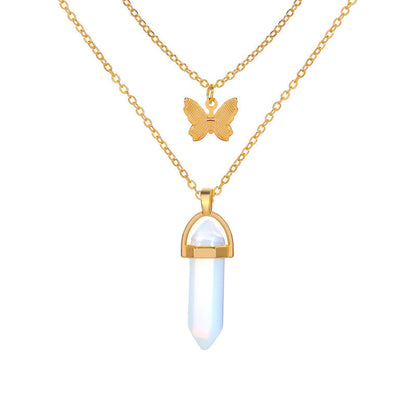 Cross-border European and American new fashion temperament personality vintage crystal butterfly gold pendant necklace clavicle chain