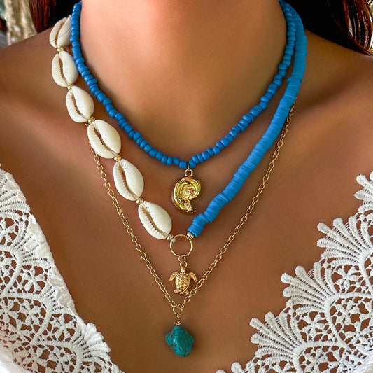 European and American cross-border jewelry, ocean-style shells, conch, tassels, multi-layer necklaces, stacked soft pottery pieces, starfish necklaces, women