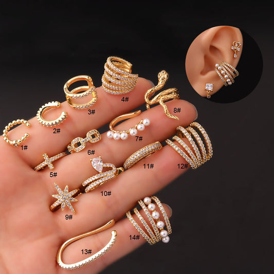 Fashion C Shape Plating Inlay Metal Pearl Zircon Ear Clip