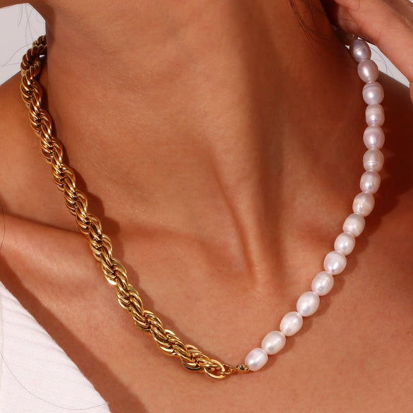 Pearl Geometric Stainless Steel 18K Gold Plated Necklaces