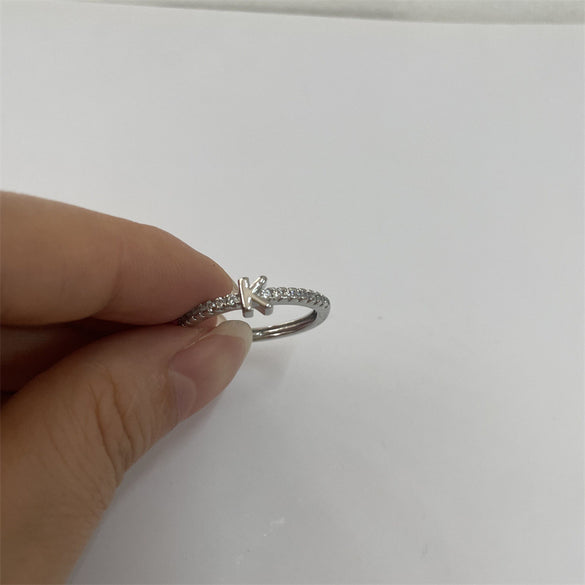 Cross-border new 26 initials micro-inlaid zircon open rings ins style personalized design English letter jewelry