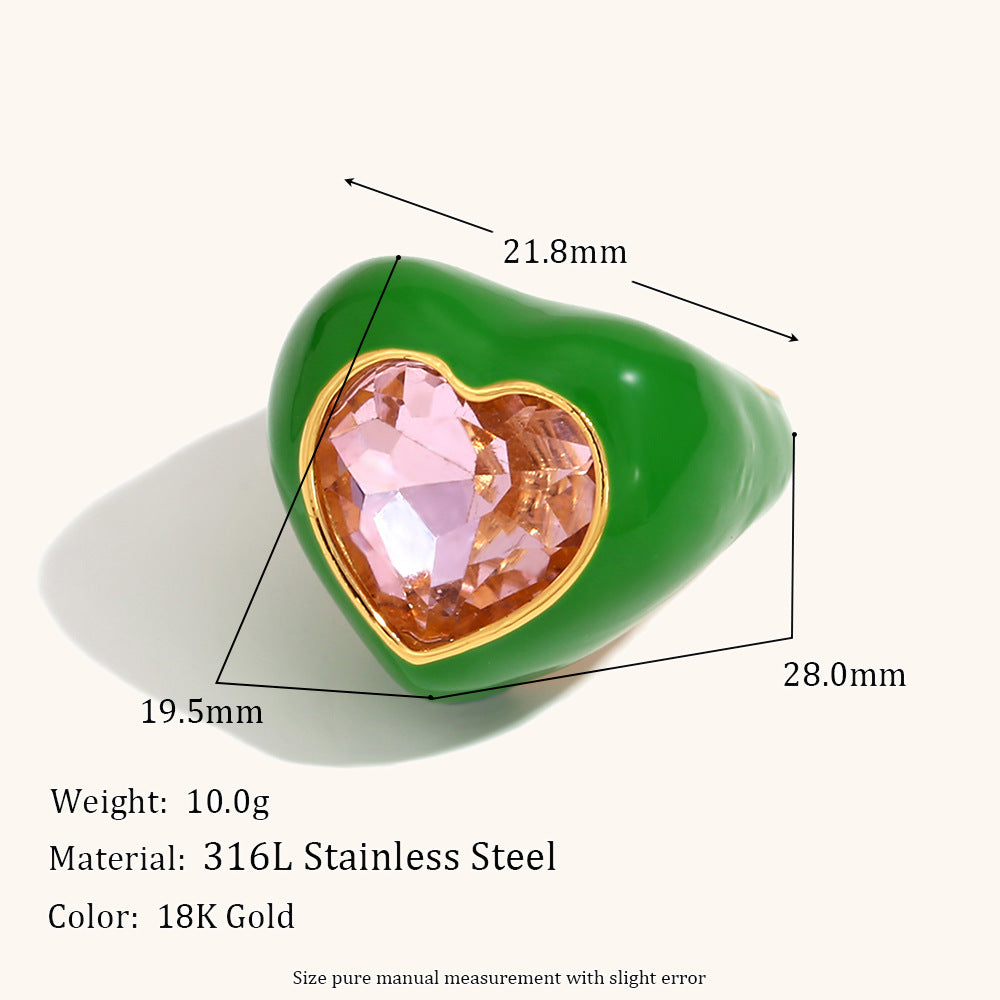 304 Stainless Steel Simple Style Inlay Heart Shape Zircon Rings
