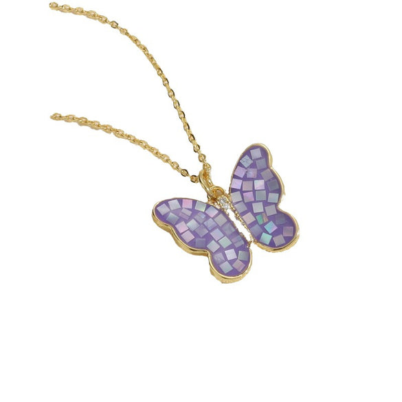 Copper Plated 14K Real Gold Color Dripping Oil Butterfly Pendant Necklace Women's Ins Personalized Design Shell Zircon Clavicle Chain