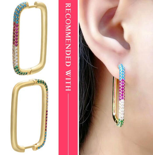 Retro Rectangular Colored Diamond Copoper Ear Clip Wholesale Nihaojewelry