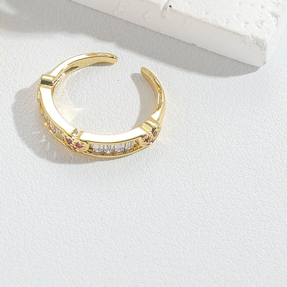 Cross-border new simple light luxury love zircon ring niche temperament Internet celebrity with the same opening adjustable ring