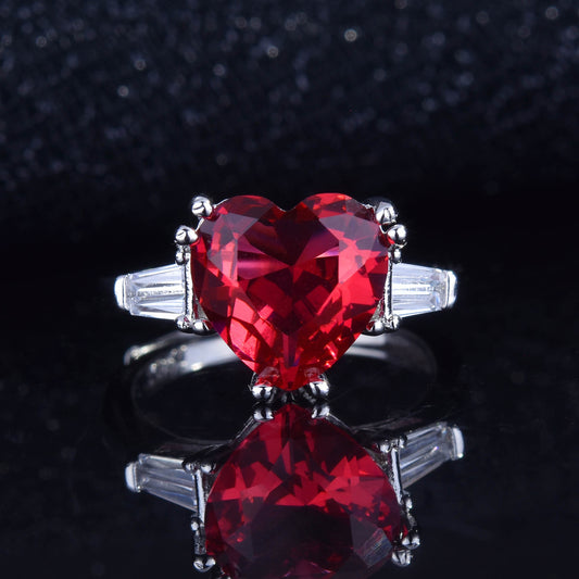 Classic Simulation Pigeon Blood Red Heart-shaped Ring European And American Open Ring
