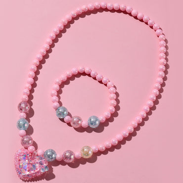 Sweet Heart Shape Plastic Beaded Resin Girl's Pendant Necklace Bracelets
