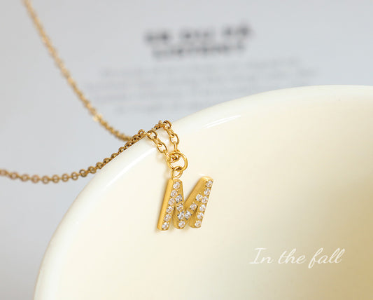 1 Piece Simple Style Letter Titanium Steel Plating Hollow Out Inlay Zircon Pendant Necklace