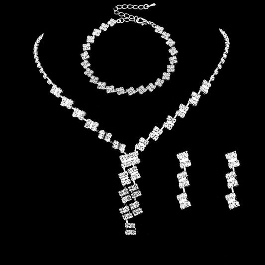 Fashion Geometric Rhinestone Inlay Rhinestones Bracelets Earrings Necklace 1 Set