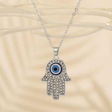 New Turkey Demon Eye Diamond Palm Pendant Necklace Wholesale Nihaojewelry