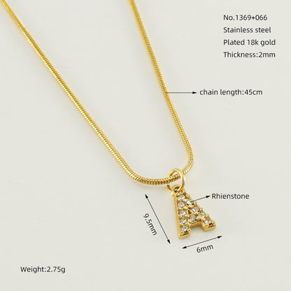 Cross-border European and American stainless steel fashion 26 English diamond-encrusted small letter necklace simple and versatile titanium steel snake chain necklace women