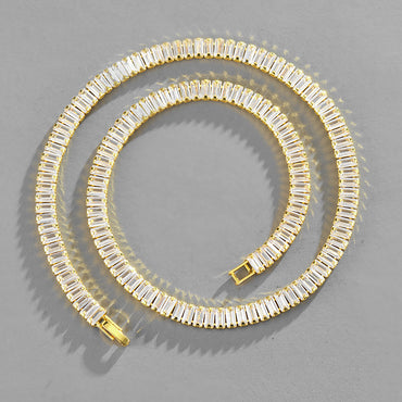 Retro Inlaid Full Zirconium Rectangular Zircon Cuban Chain Copper Bracelet Necklace