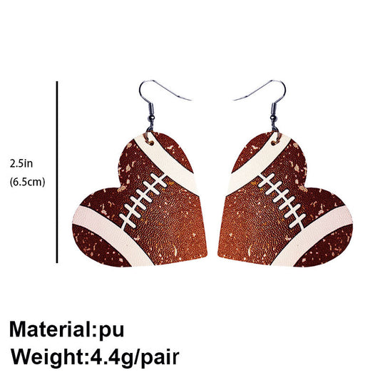 1 Pair Retro Heart Shape Basketball Football Pu Leather Earrings