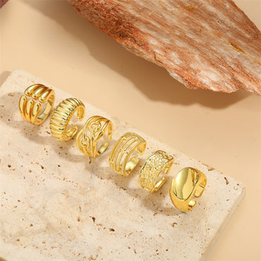 Cross-border new copper-plated 14K real gold retro Korean small fresh opening adjustable ring light luxury ring women