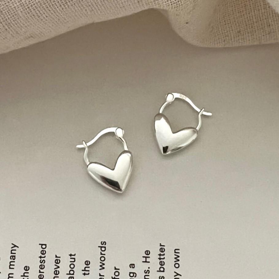 1 Pair Sweet Heart Shape Sterling Silver Plating Hoop Earrings