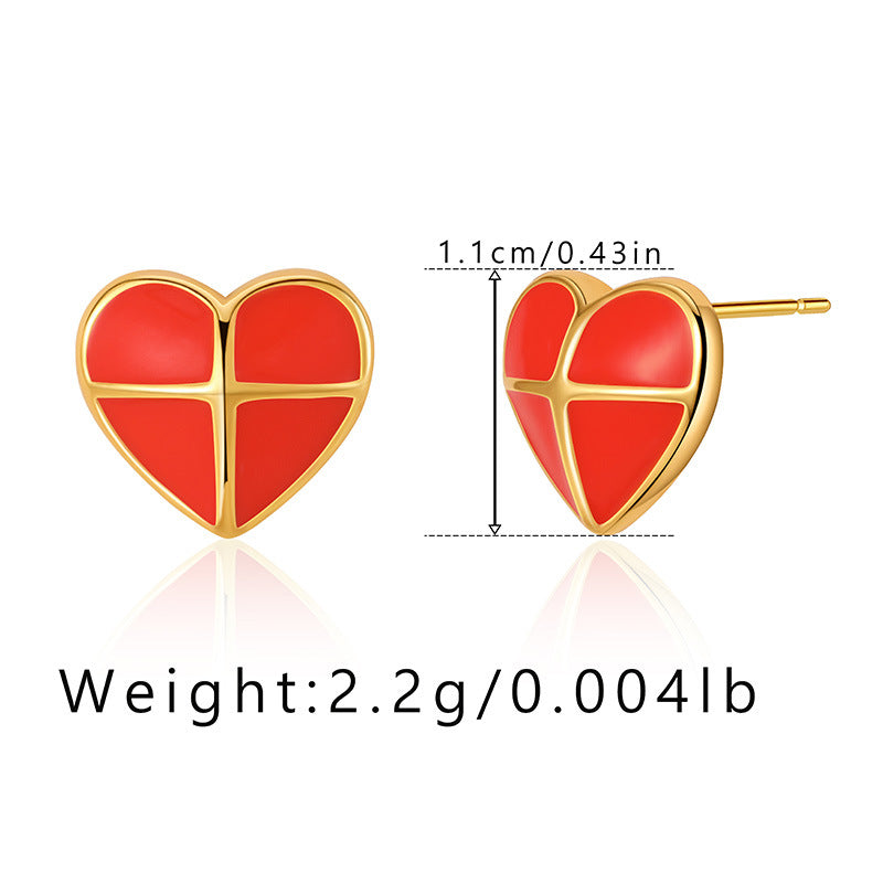 1 Pair Retro Sweet Triangle Devil's Eye Heart Shape Enamel Plating Inlay Copper Zircon 18k Gold Plated Ear Studs