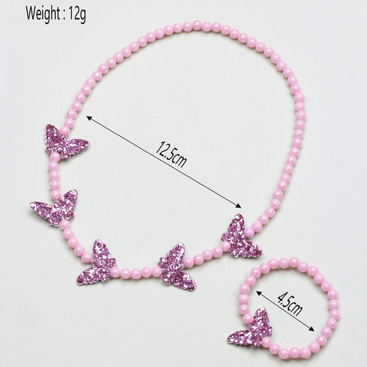 Cute Butterfly Resin Beaded Girl's Necklace 1 Set