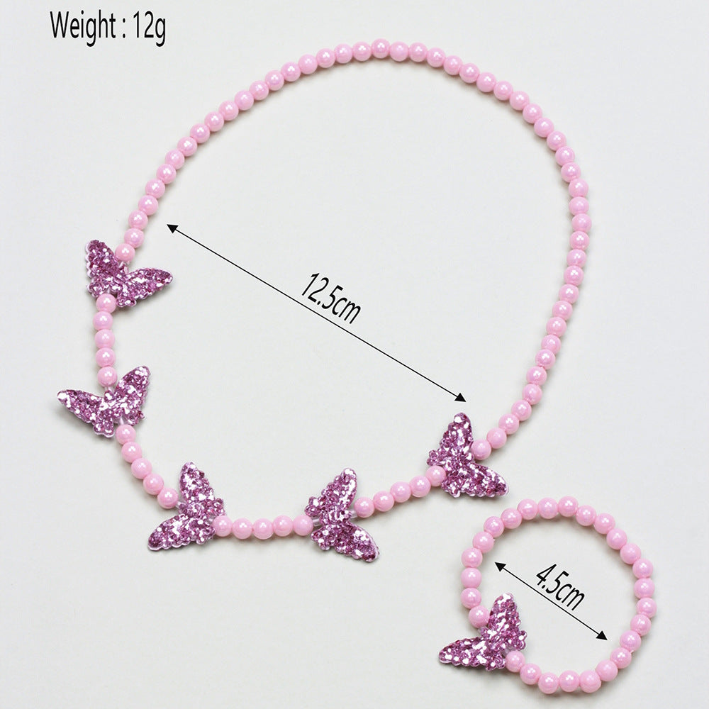 Cute Butterfly Resin Beaded Girl's Necklace 1 Set