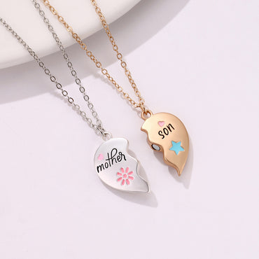 Ig Style Heart Shape Alloy Enamel Plating Mother's Day Mother&son Pendant Necklace