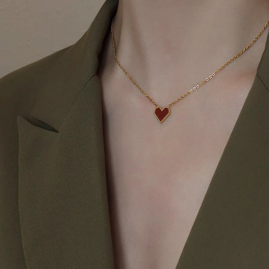 Sweet Heart Shape Titanium Steel Plating Acrylic Pendant Necklace