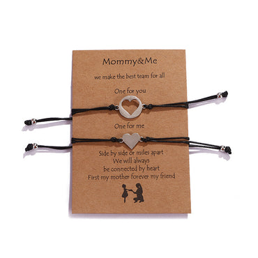 New Mother's Day Bracelet Stainless Steel Hollow Heart Shaped Wax Wire Braided Card Bracelet