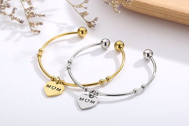 Jewelry Generous Heart-shaped Stainless Steel Open Bracelet Mother's Day Gift