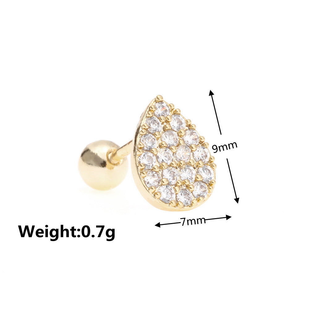 Fashion Moon Eye Copper Inlay Artificial Diamond Ear Studs 1 Piece