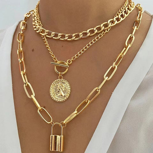 Streetwear Lock Alloy Plating Women's Layered Necklaces