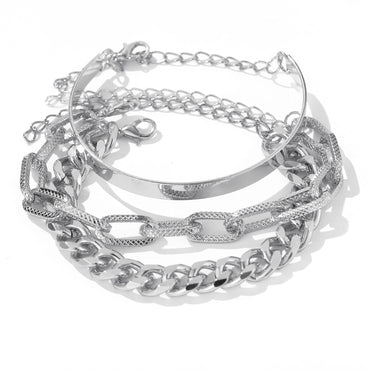 Punk Style Flat Snake Bone Chain Multi-layer Thick Chain Bracelet Set