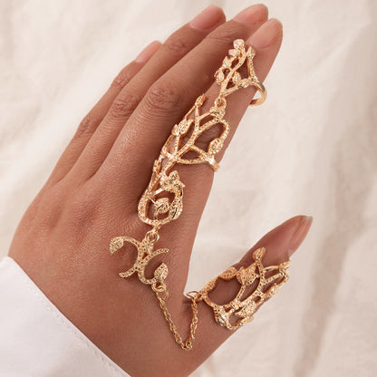 Fashion Hollow Flower Chain Carved Inlaid Rhinestone Ring Wholesale Nihaojewelry