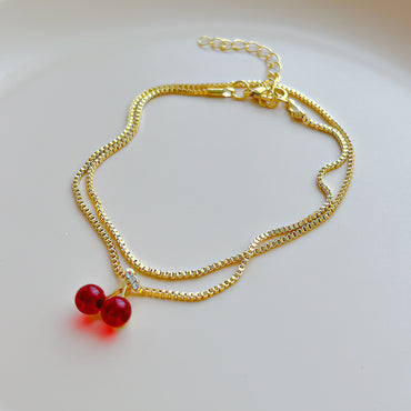 Cross-border hot selling red cherry pendant necklace women's niche design sense simple luxury gold box chain necklace