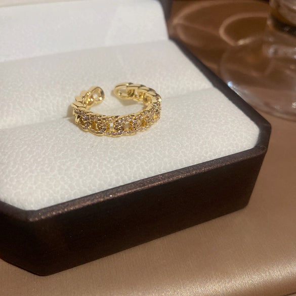 Korean temperament diamond zircon geometric opening ring light luxury niche fashion index finger ring Internet celebrity versatile jewelry women