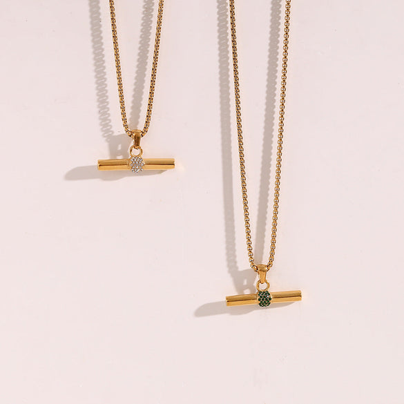 Minimalist Stripe Geometric Stainless Steel 18K Gold Plated Necklaces