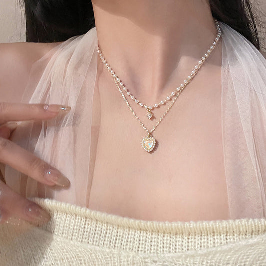1 Piece Fashion Heart Shape Alloy Freshwater Pearl Patchwork Chain Women's Layered Necklaces