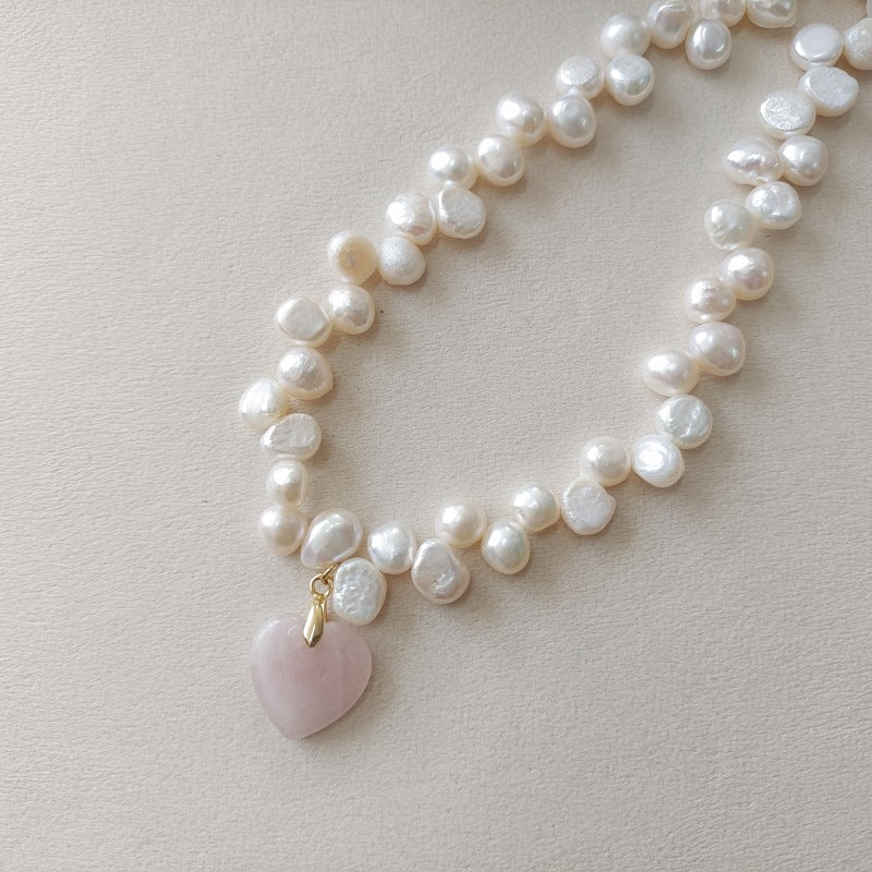 Casual Sweet Heart Shape Natural Stone Freshwater Pearl Beaded Plating Pendant Necklace