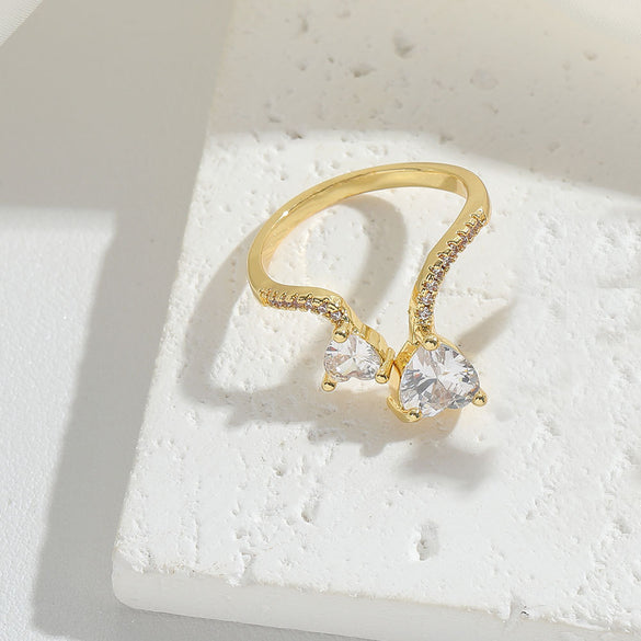 Cross-border new simple light luxury love zircon ring niche temperament Internet celebrity with the same opening adjustable ring