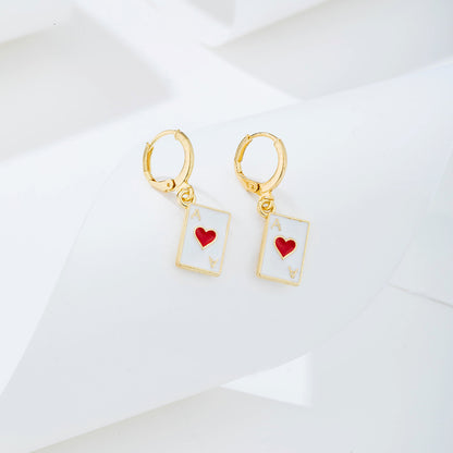 Wholesale Jewelry Metal Heart Dripping Playing Card Earrings Nihaojewelry
