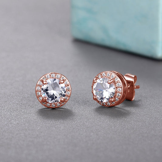 Lady Geometric Inlaid Gemstone Copper Artificial Gemstones Earrings Ear Studs