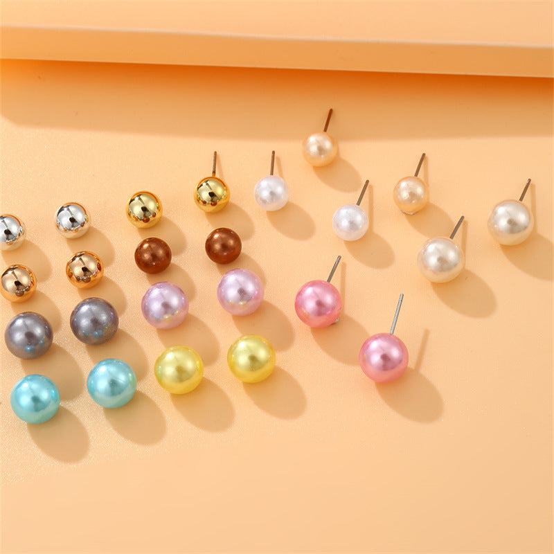 1 Set Sweet Geometric Solid Color Stoving Varnish Imitation Pearl Ear Studs