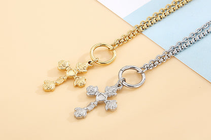 Stainless Steel Heart-shaped Rose Cross Pendant Ot Buckle Double-layer Bracelet Wholesale Jewelry Nihaojewelry