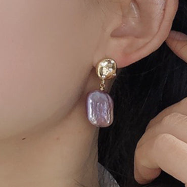 1 Pair Basic Lady Geometric Freshwater Pearl Copper Drop Earrings