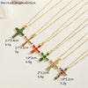 Cross-border hot-selling wild retro color zircon cross pendant necklace women's personalized design O-word chain clavicle chain