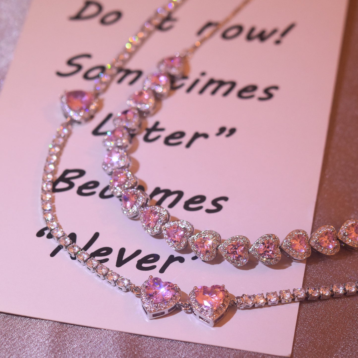 Light Luxury Heavy Industry High-end Clavicle Chain Female Summer Sweet Pink Love Pull Choker Necklace Full Zircon Necklace